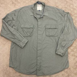 Tommy Hilfiger Ripstop Woven Army Olive Green Long Sleeve Button Up Shirt Large